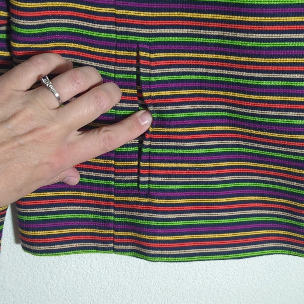 Talbots Women's Blazer Rainbow Striped‎ Mandarin Collar Button Front Colorful 10